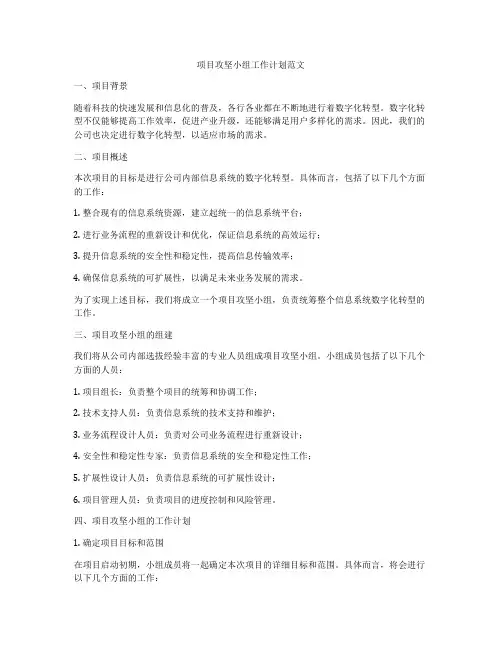 项目攻坚小组工作计划范文