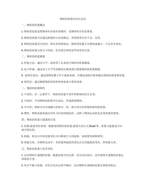 物质的质量知识点总结