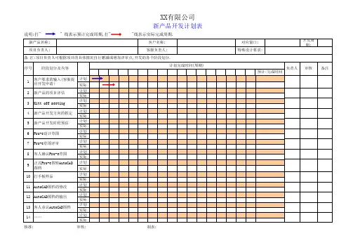 新产品开发计划表