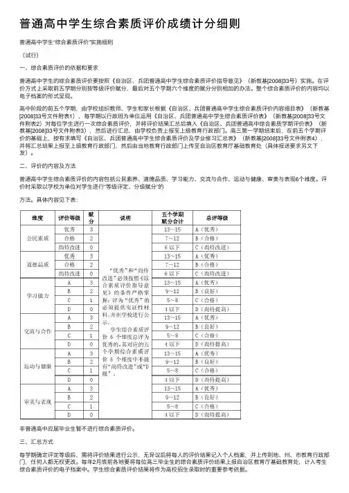 普通高中学生综合素质评价成绩计分细则