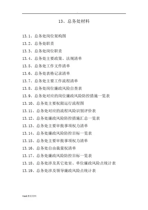 总务处廉政风险防控手册