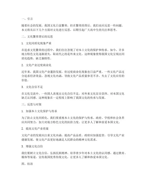 文化反思模板高中生