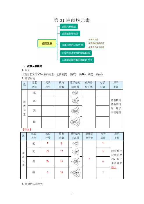 高一化学新人教版同步精讲必修1第31讲卤族元素