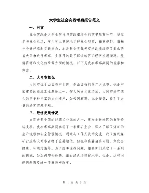 大学生社会实践考察报告范文