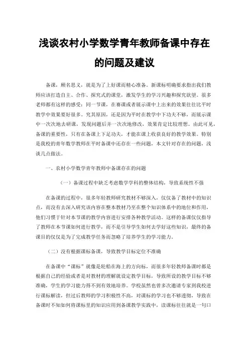 浅谈农村小学数学青年教师备课中存在的问题及建议