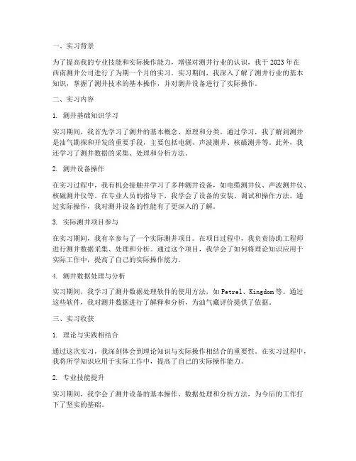 西南测井实习报告