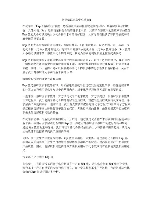 化学知识点高中总结ksp