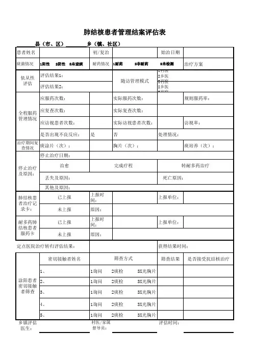 肺结核患者管理结案评估表