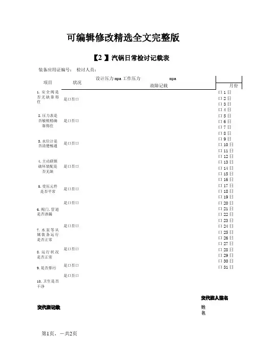 锅炉日常检查记录表【可编辑全文】
