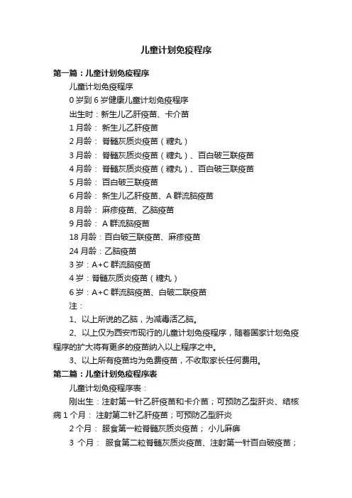 儿童计划免疫程序