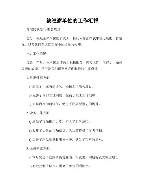 被巡察单位的工作汇报