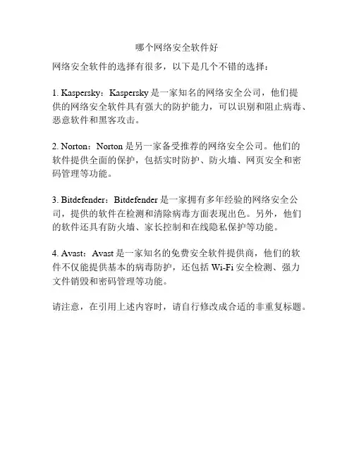 哪个网络安全软件好
