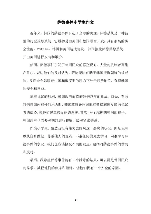 萨德事件小学生作文