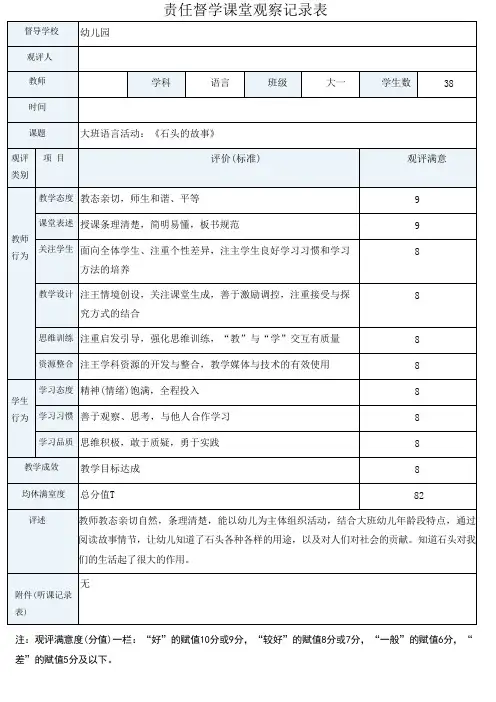 责任督学课堂观察记录表