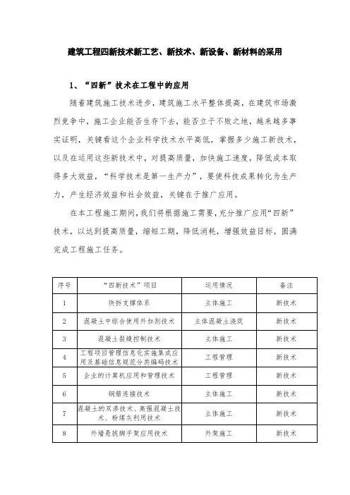 建筑工程四新技术新工艺、新技术、新设备、新材料的采用