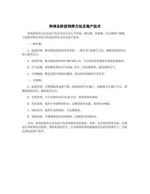 种鸡各阶段饲养方法及高产技术