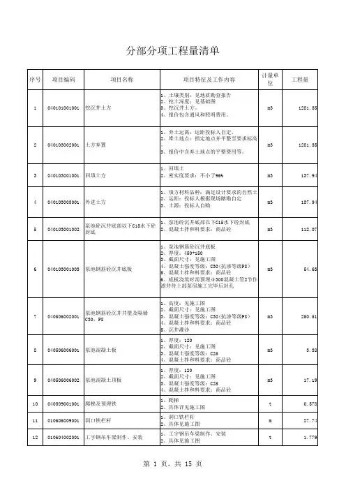 排水泵站工程量清单