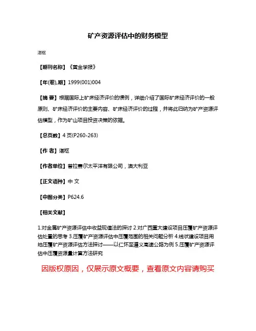 矿产资源评估中的财务模型