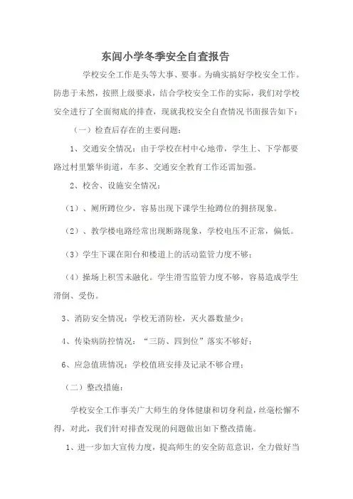 东闾小学冬季安全自查报告