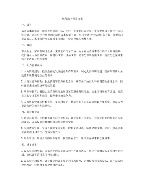 运营成本预算方案
