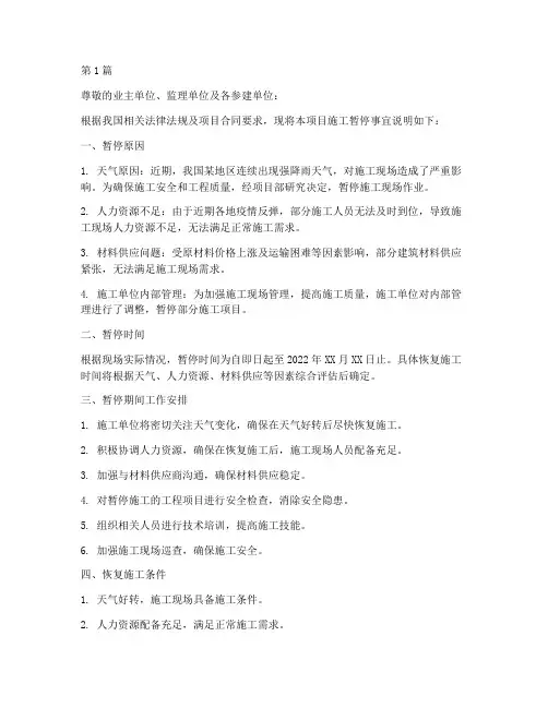 工程施工暂停说明(3篇)