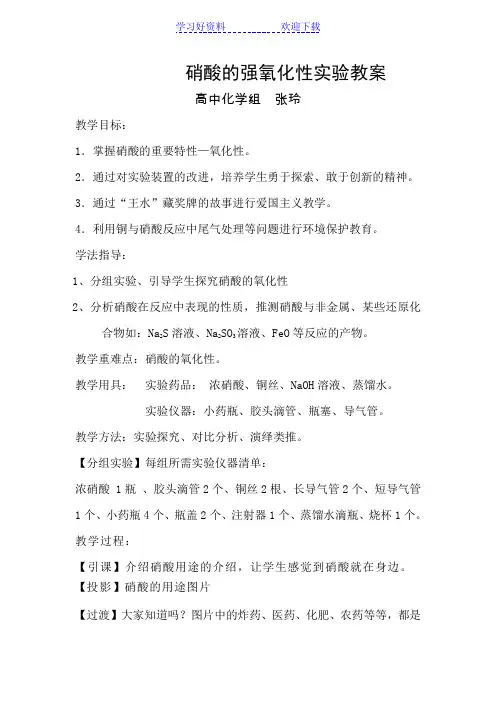 硝酸的氧化性教案