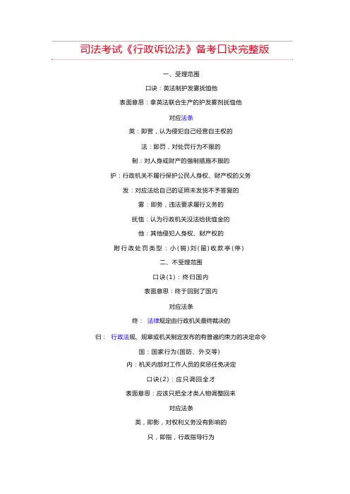 《行政诉讼法》备考口诀