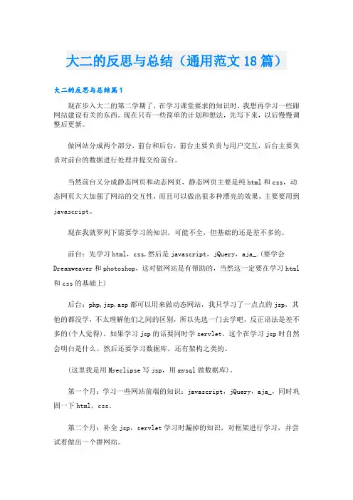 大二的反思与总结(通用范文18篇)