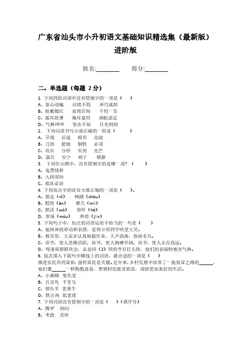 广东省汕头市小升初语文基础知识精选集(最新版)进阶版