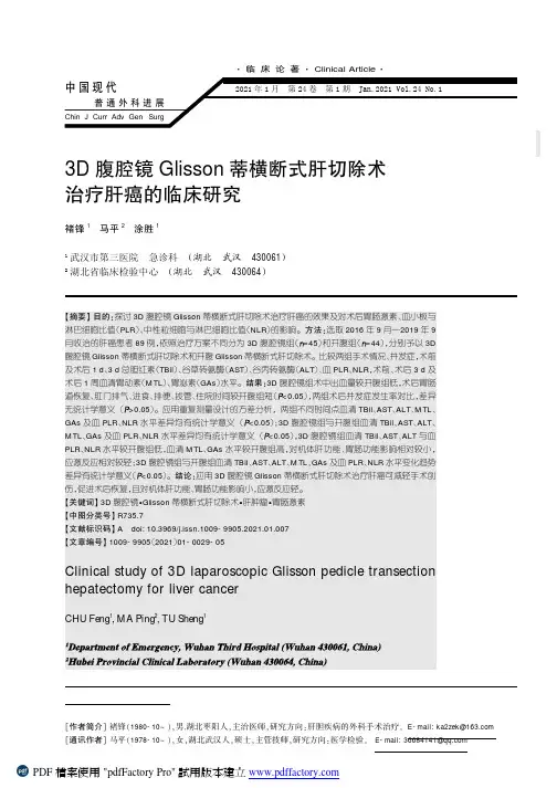 3D腹腔镜Glisson蒂横断式肝切除术治疗肝癌的临床研究