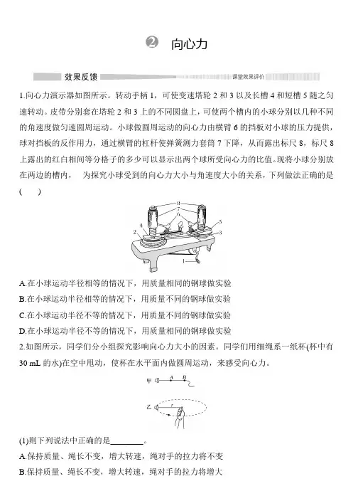 2 向心力 第1课时 实验：探究向心力大小的表达式习题