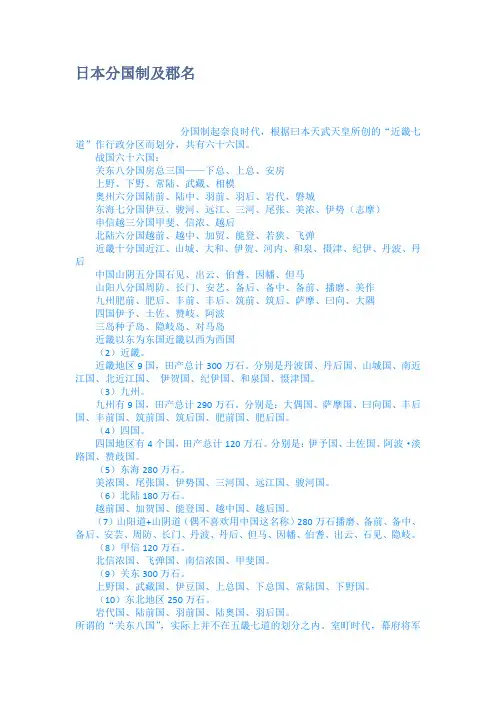 日本分国制及郡名