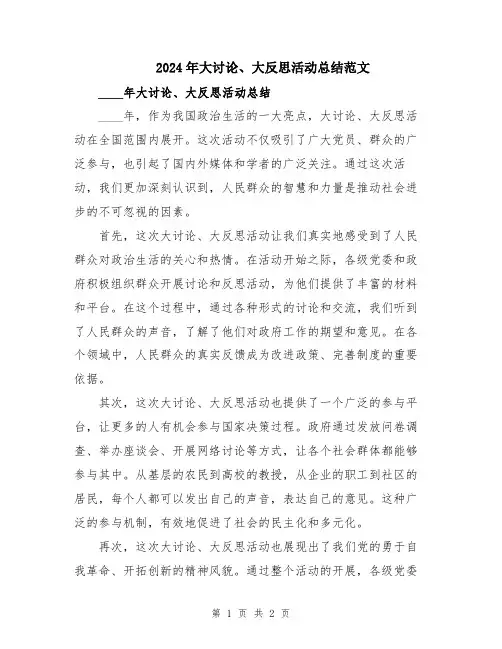 2024年大讨论、大反思活动总结范文