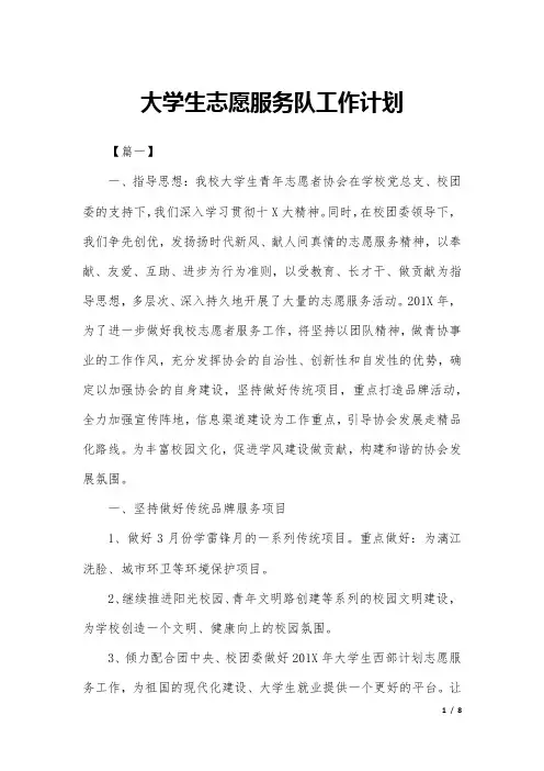 大学生志愿服务队工作计划