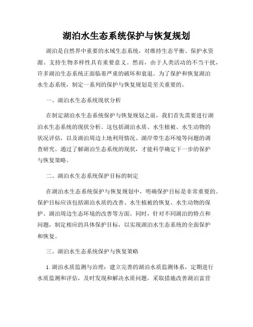 湖泊水生态系统保护与恢复规划