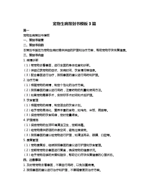 宠物生病策划书模板3篇