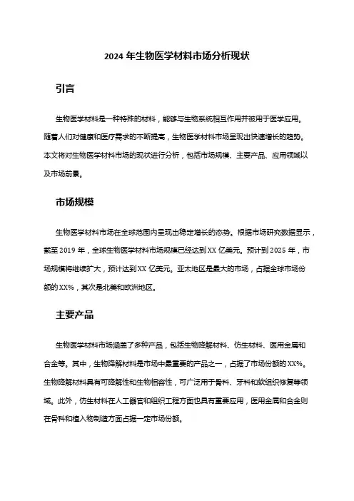 2024年生物医学材料市场分析现状