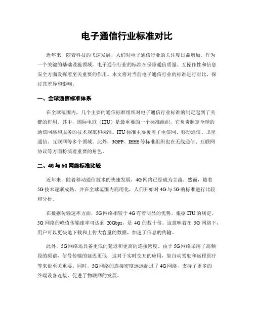电子通信行业标准对比