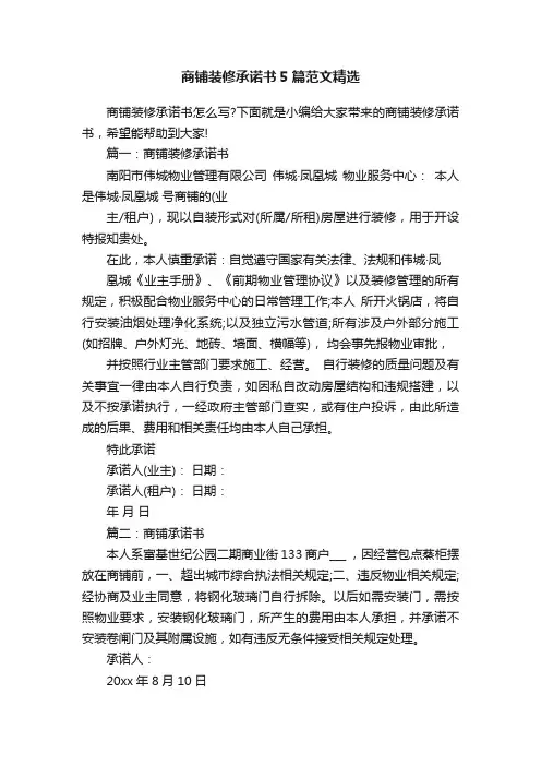 商铺装修承诺书5篇范文精选
