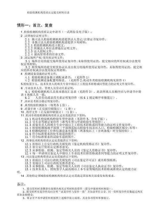 检验检测机构资质认定提交材料目录