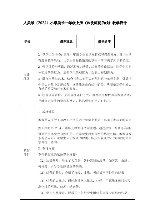 人美版(2024)小学美术一年级上册《欢快流畅的线》教学设计