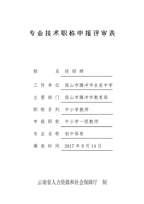 云南省专业技术职称申报评审表(示范)