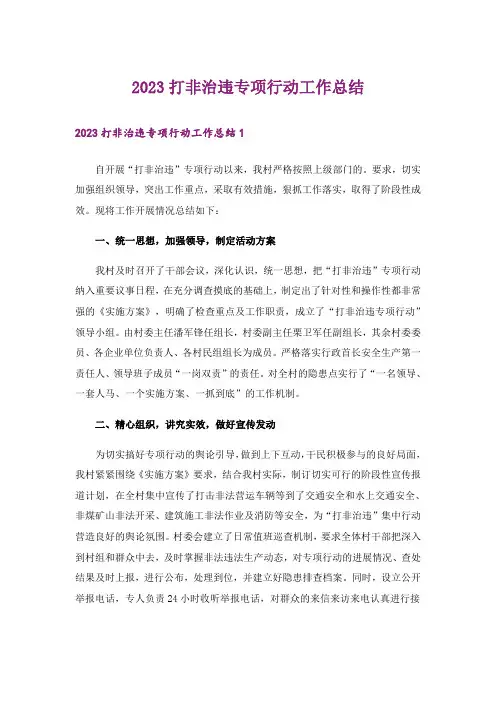 2023打非治违专项行动工作总结