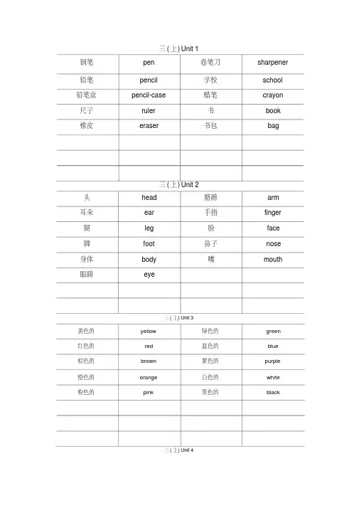 自制pep小学英语单词卡片