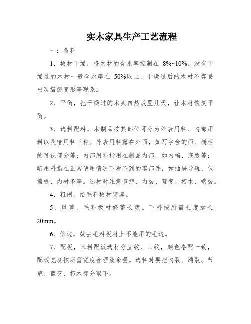 实木家具生产工艺流程