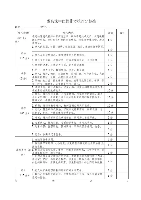 敷药法中医操作考核评分标准