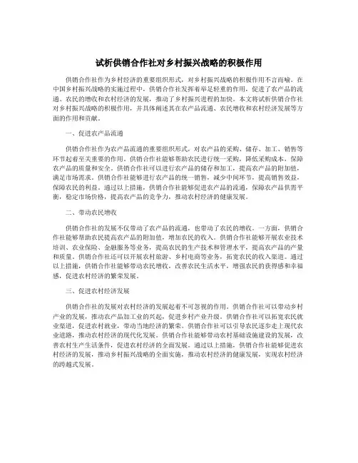 试析供销合作社对乡村振兴战略的积极作用