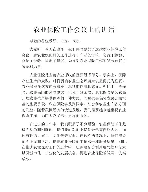 农业保险工作会议上的讲话