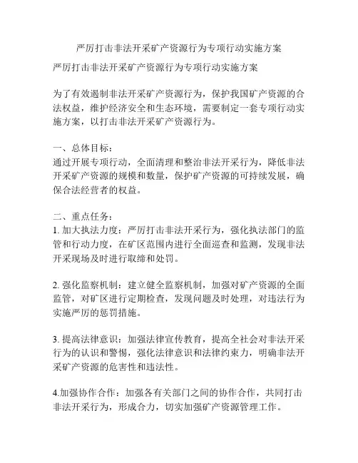 严厉打击非法开采矿产资源行为专项行动实施方案