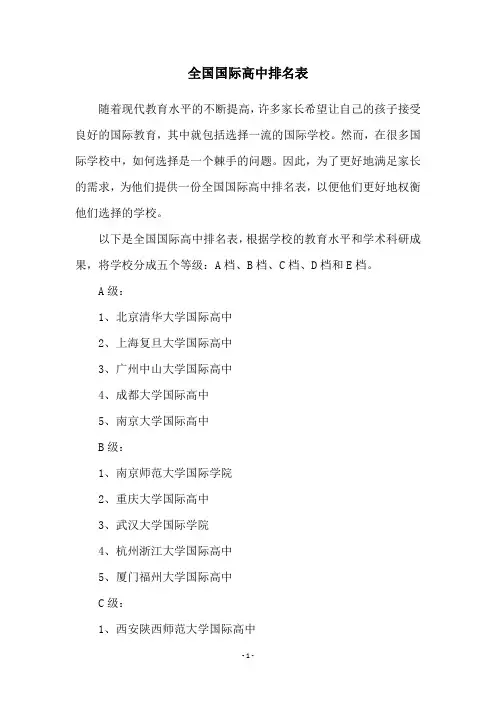 全国国际高中排名表